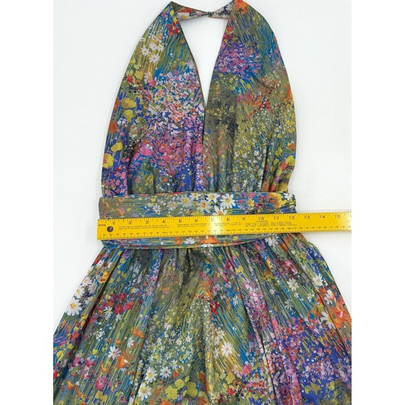 Vintage Jack Bryan Dress 8 Multicolor Floral Halter Maxi Chiffon Overlay 70s 60s - Picture 5 of 12